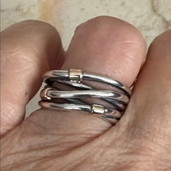 PANDORA 14K Gold & 925 Sterling Silver Rope Ring 190383 Retired Stamped 925 Ale - Picture 7 of 11